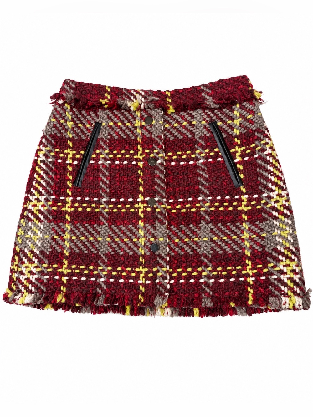 Ramy Brook Burgundy Plaid Wool-Blend Tweed Mini Skirt - Size 4 / 6